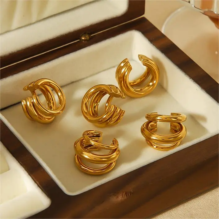 1 pezzo classico stile semplice colore solido geometrico acciaio inossidabile placcato oro 18K orecchini stile clip femminile h5 